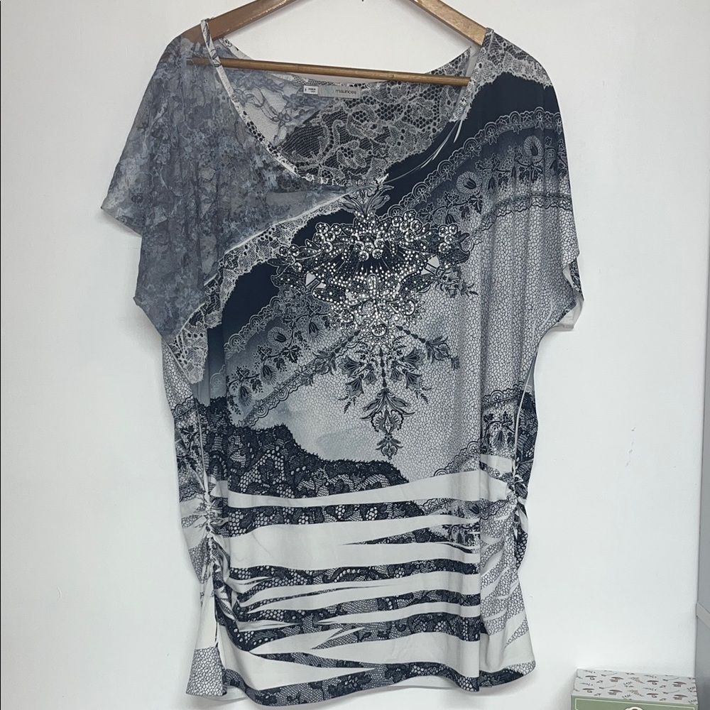 Maurices 3X Intricate Black & White Blouse, Lace & Crystal Details #boho #plus